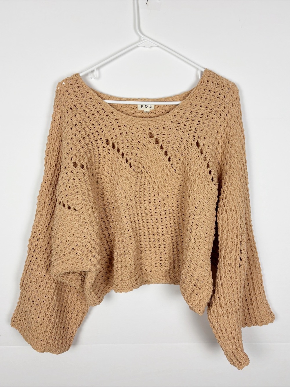 Pol Sweater Dolman Flare Sleeve Beige Knit Cropped Size Small